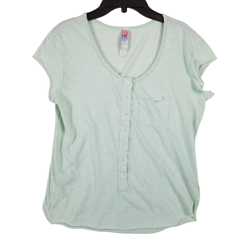 Free People‎ FP Beach Henley Top Mint Green Short Sleeve Pocket XS OB502844